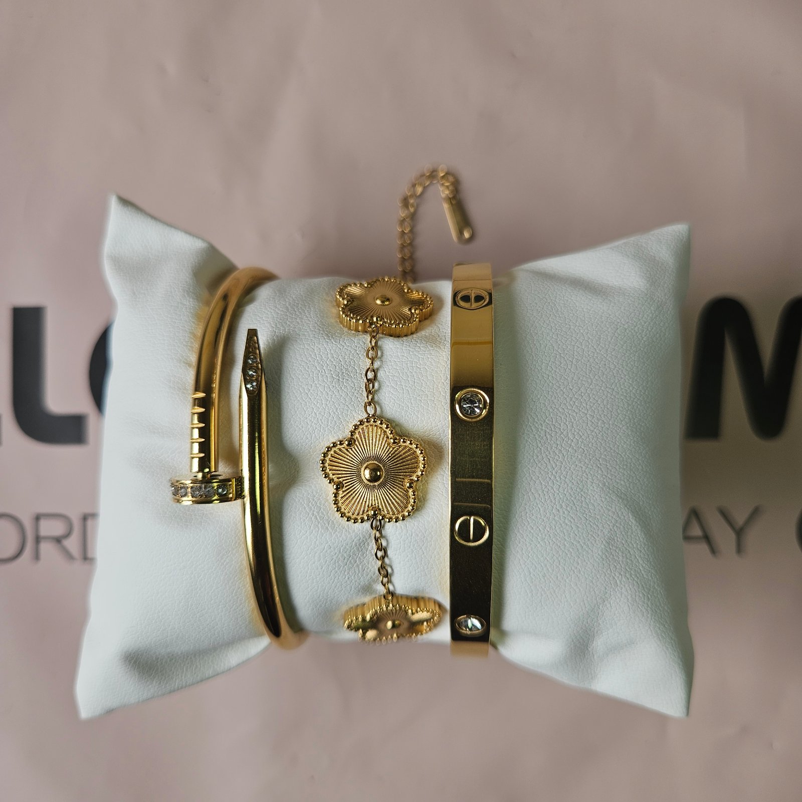 Clover Bracelet and Cartier Bangles Stack