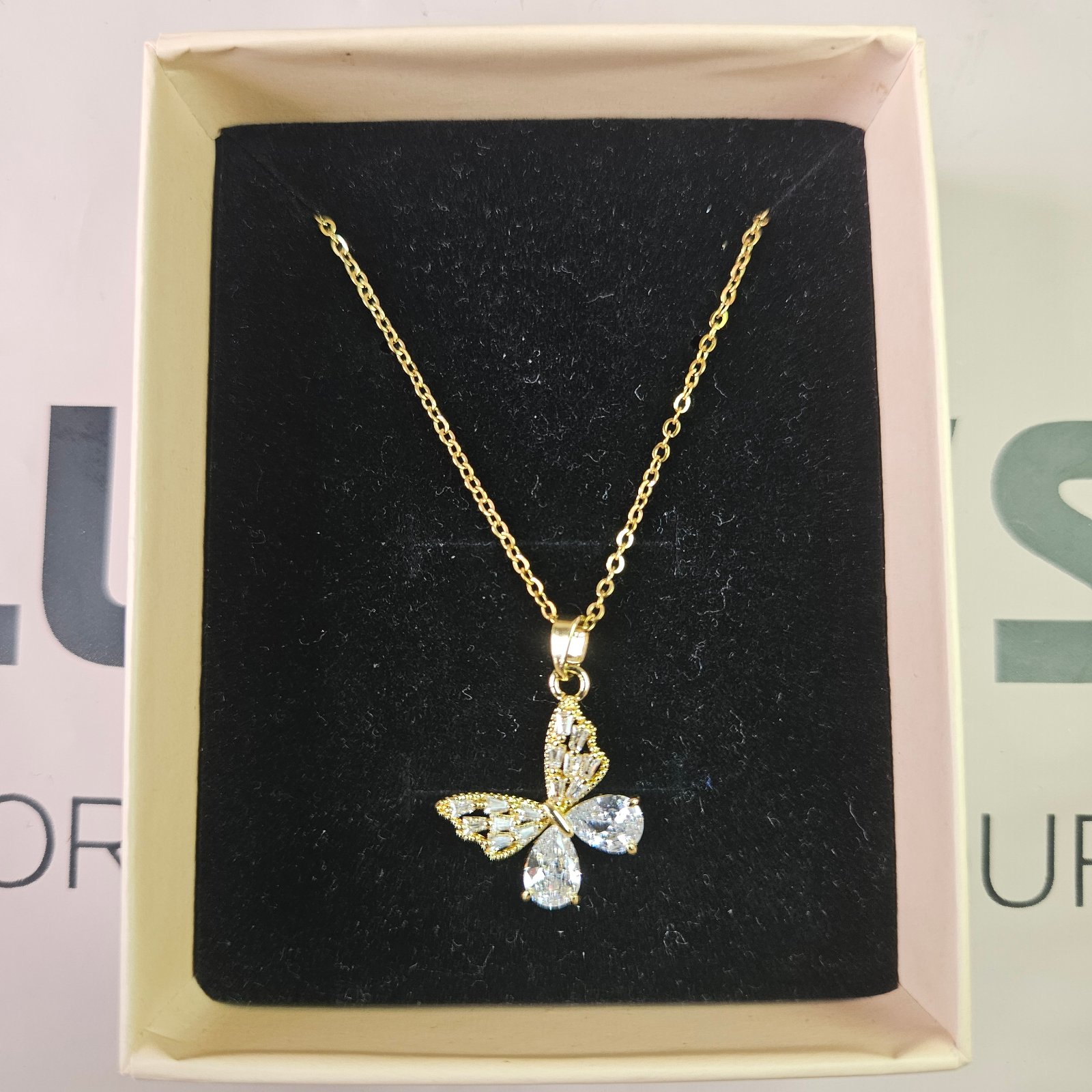 Crystal Butterfly Studded Necklace