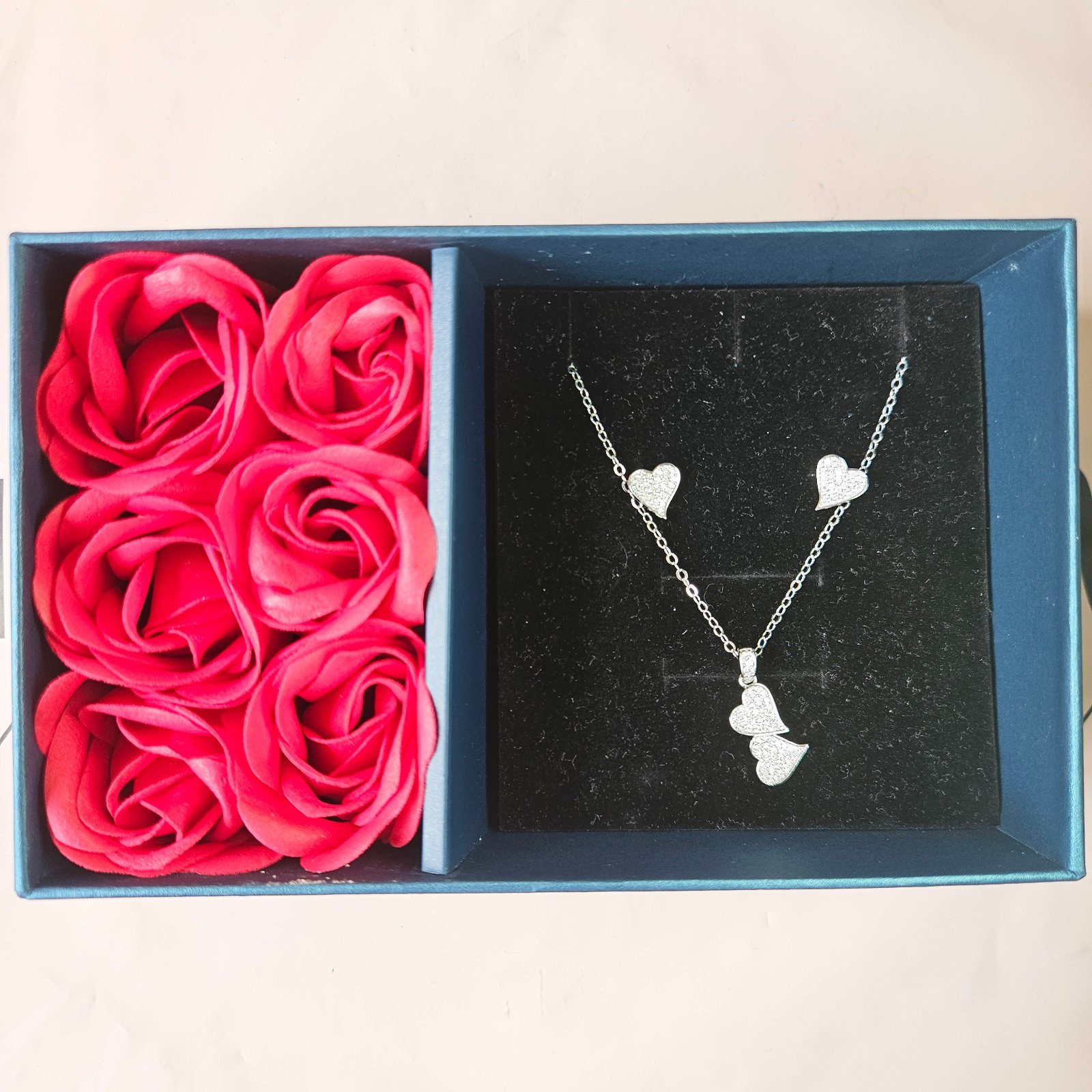 Twin Heart Zirconia Studded Necklace