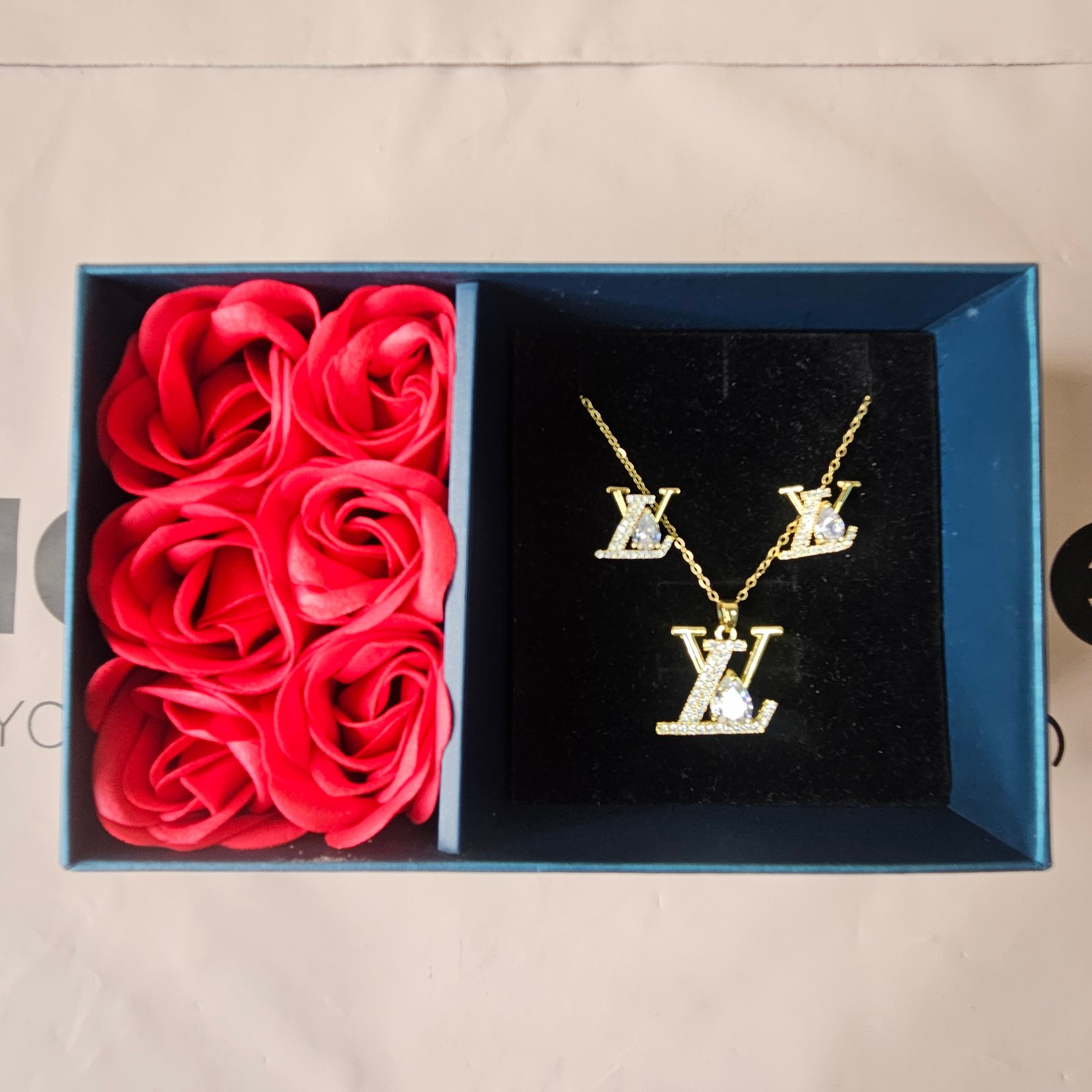 LV Crystal Studded Necklace Set
