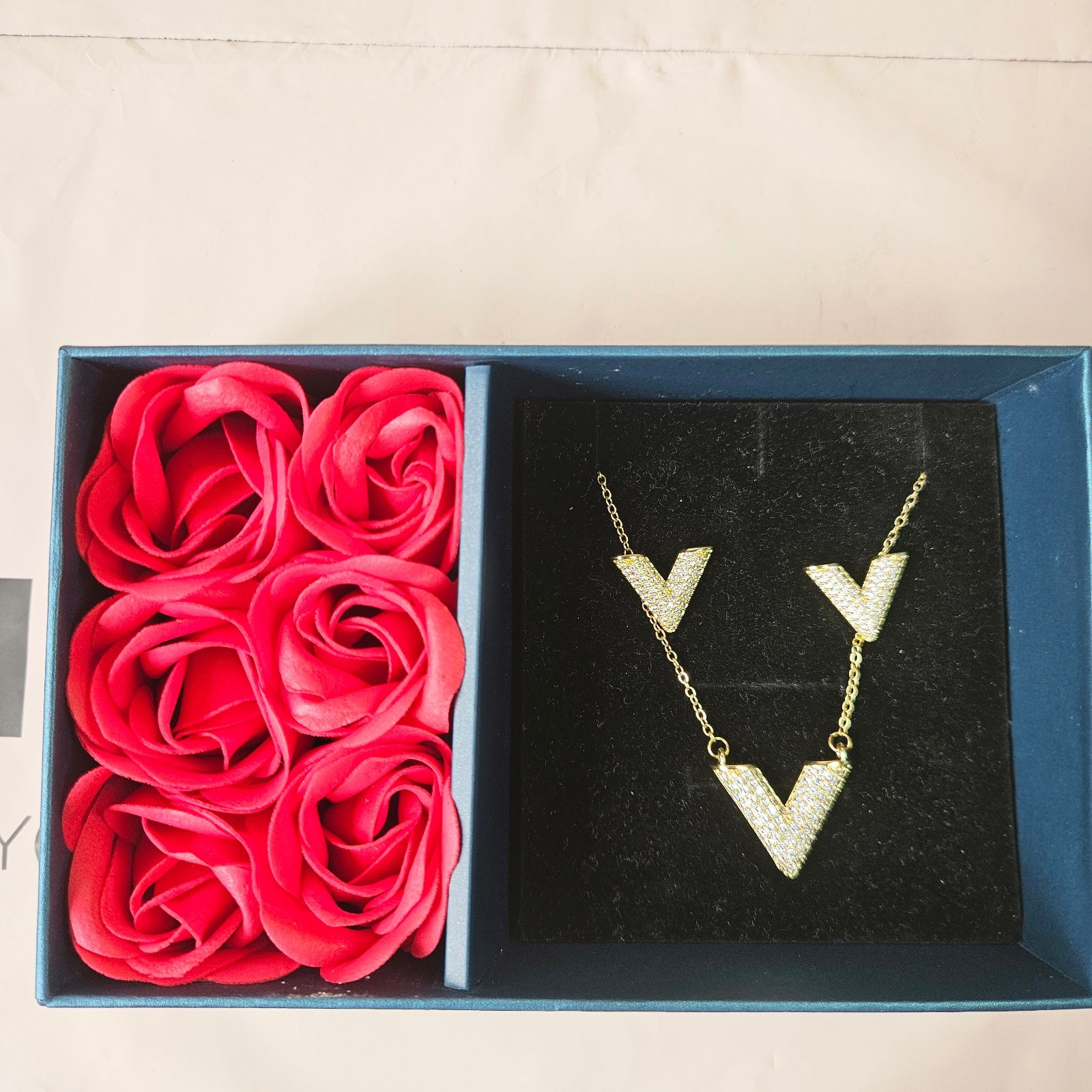'V' Crystal Studded Necklace